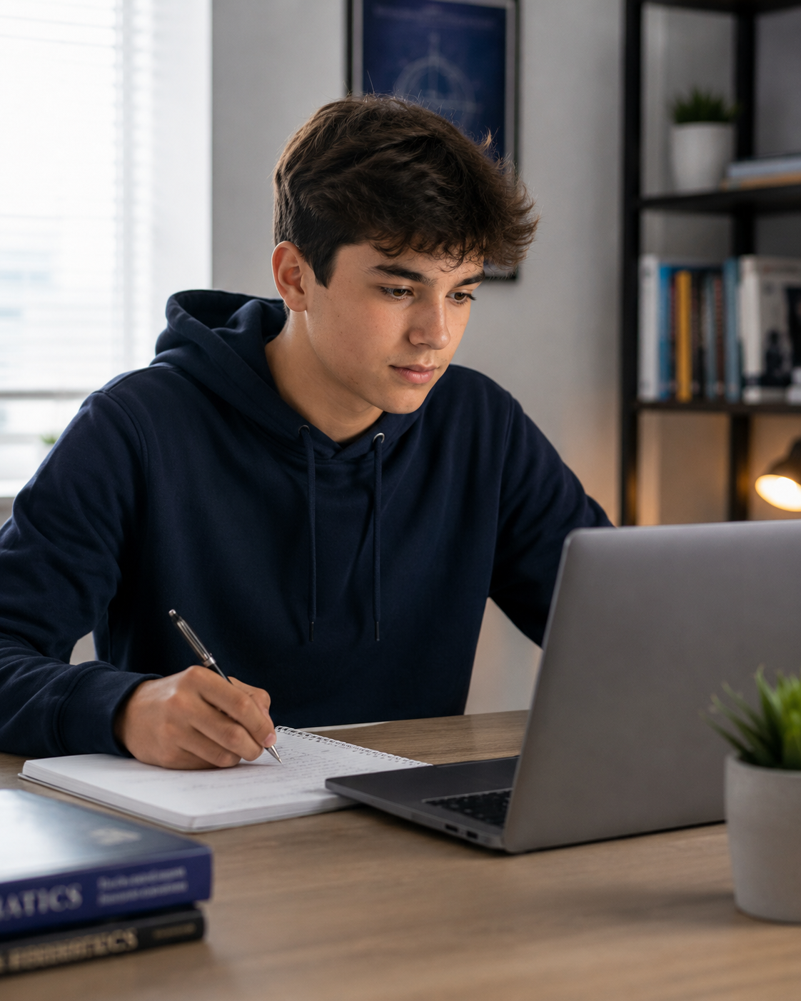 Learner studying online with structured academic support